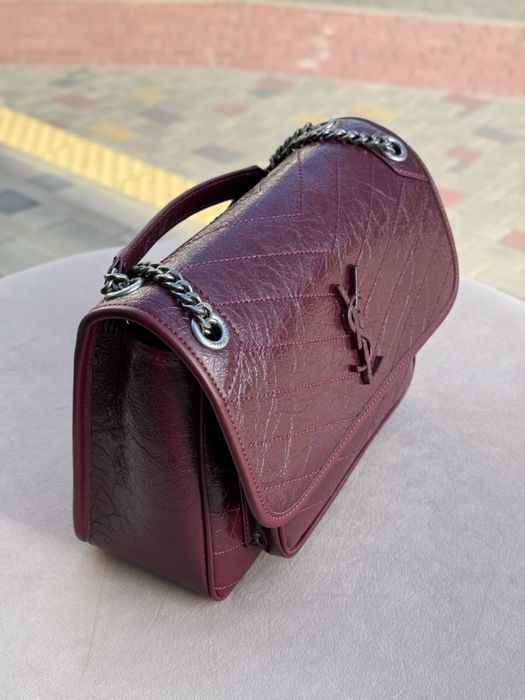 Сумка більша YSL натуральна шкіра, сірий і бордовий колір