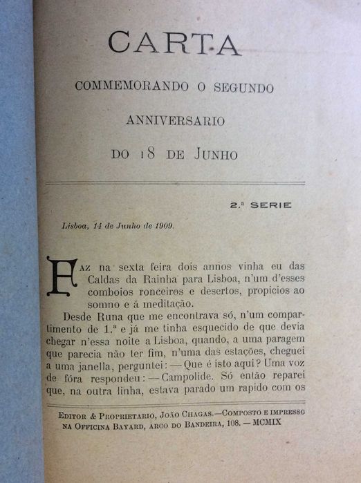 Cartas politicas. Por João Chagas. Ano 1909. Carta n.º28