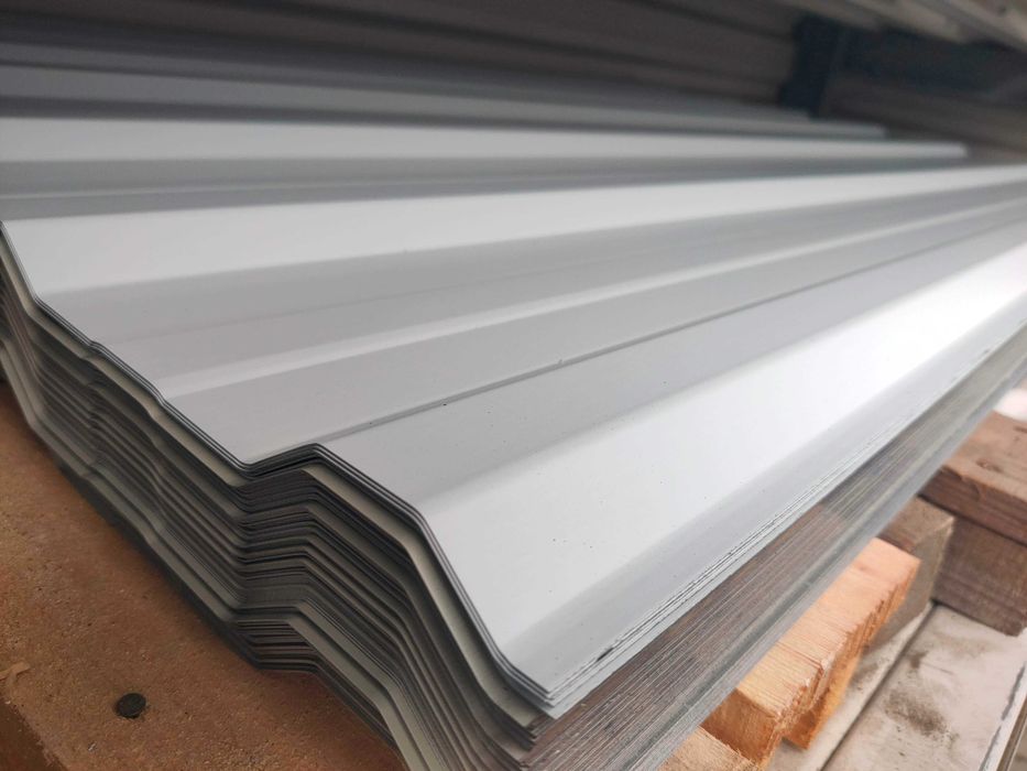 Blacha trapezowa T18 biało/szary podkład 2gi gat wiaty garaż gospodarc