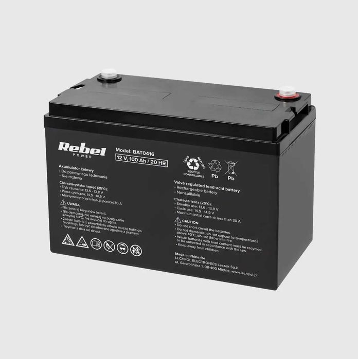 Гелевий акумулятор для ДБЖ та інверторів 100 ампер Rebel BAT0416