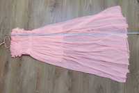 neonowa różowa sukienka maxi xs długa transparentna z kwiatami marszcz