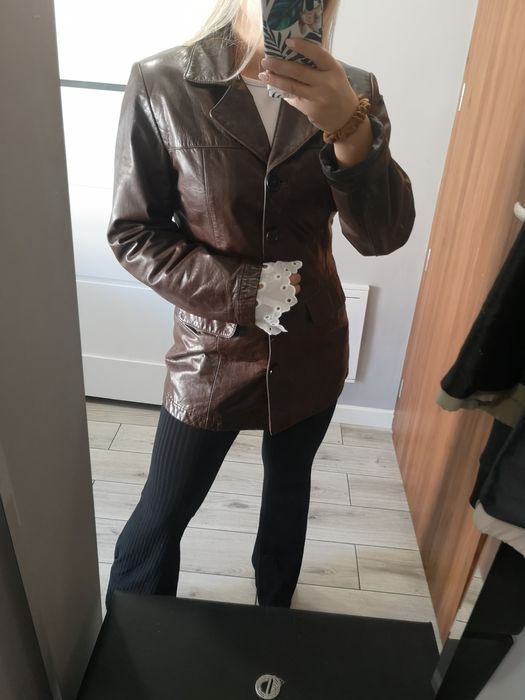 Marynarka Vintage czekoladowa prawdziwa skóra