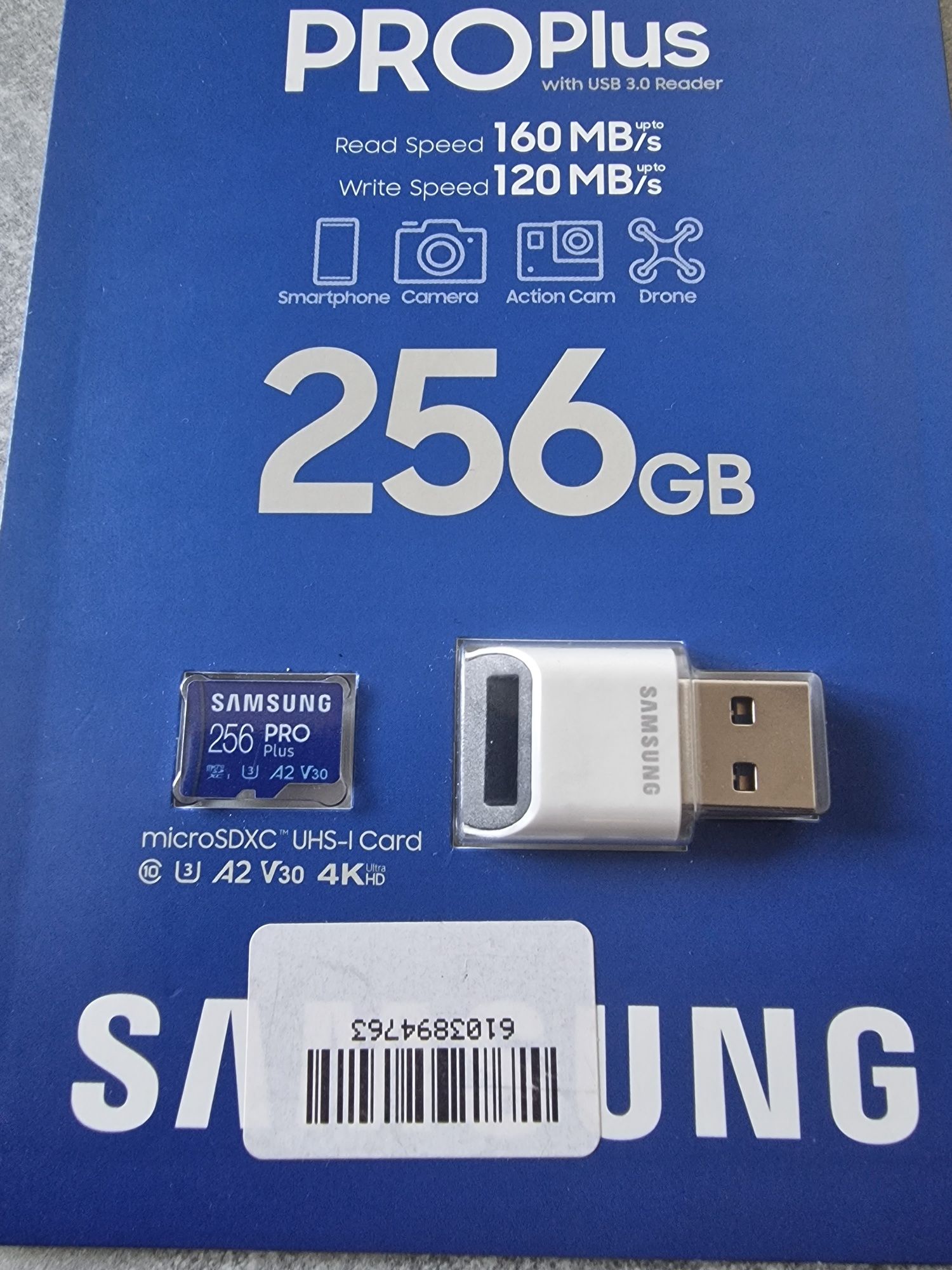 Karta pamięci Samsung PRO Plus microSDXC 256GB U3 A2 V30 + czytnik