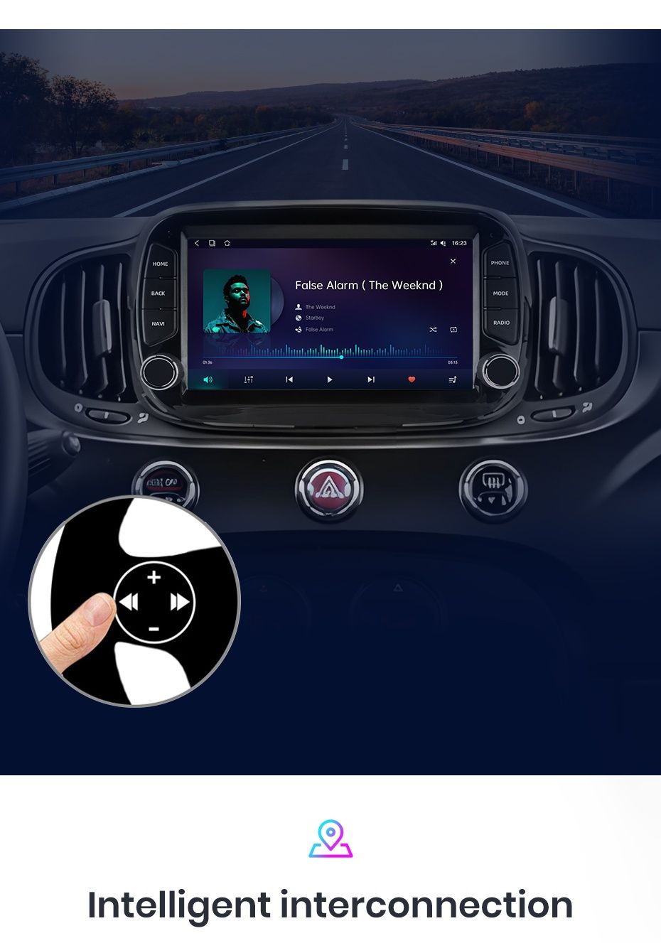 Rádio Android Fiat 500 de 2016-19 Carplay 2/32GB GPS wifi BT NOVO