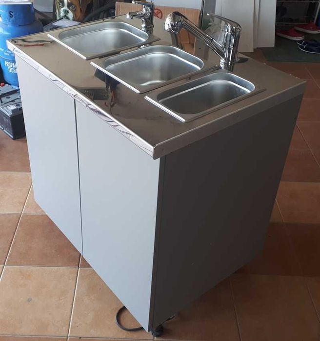 Kompletny zestaw - 3 zlewozmywaki do food Truck  szafka sanitarna