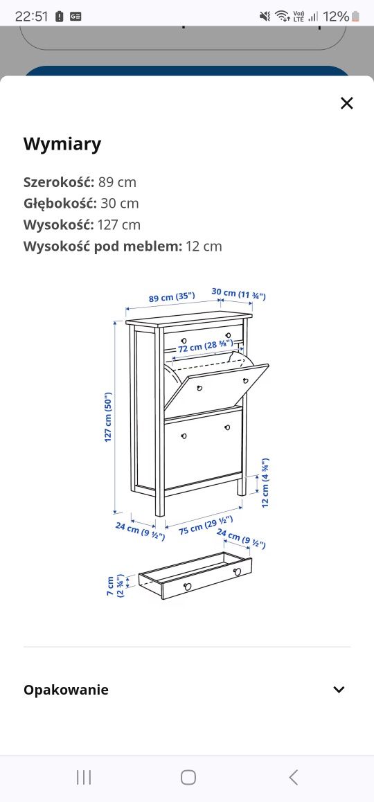 Szafka na buty Hemnes Wenge, 2 przegrody, szuflada, klasyk