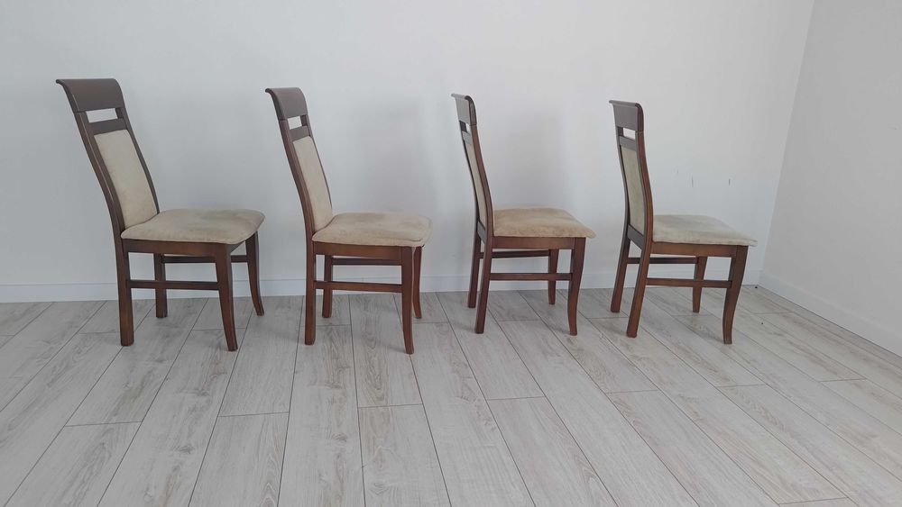 Komplet 4 krzeseł drewnianych (buk) - do renowacji / tapicerowania
