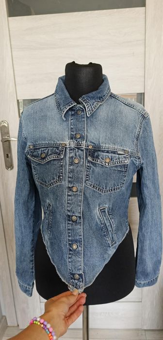 Katana kurtka jeansowa z haftem smokiem vintage retro L