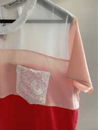 Prześliczna bluzka Desigual piękne kolory, koronka r. XL nowa