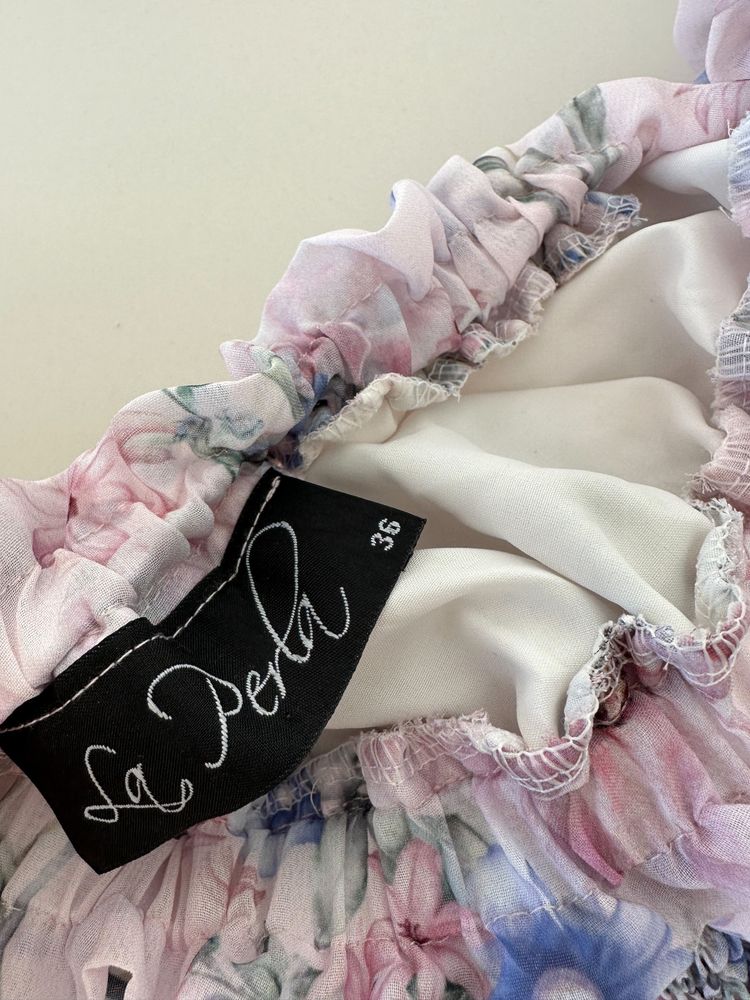 Komplet w kwiaty bluzka top hiszpanka + spódniczka La Perla rozmiar S