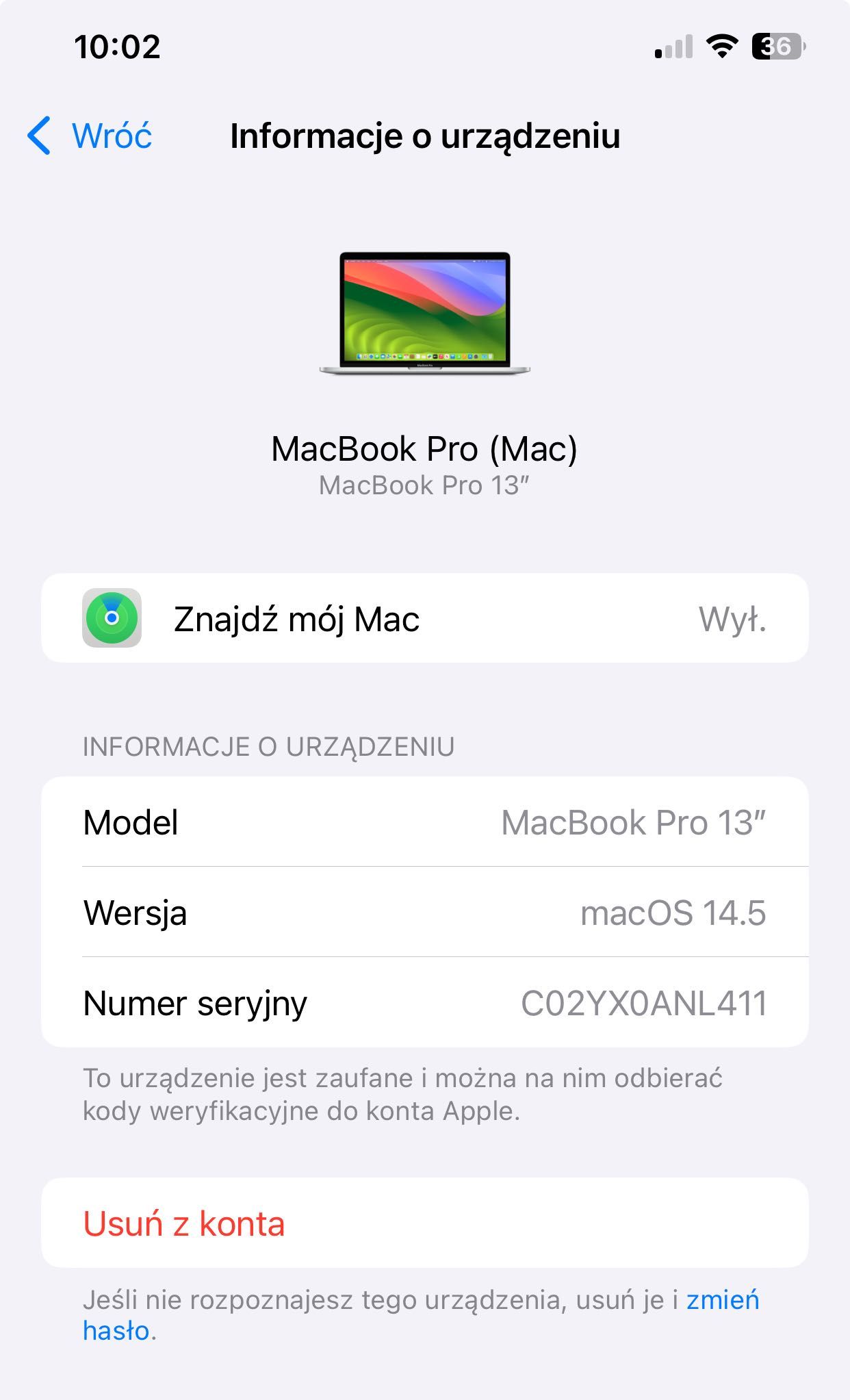 Apple MacBook Pro 13 2019 late 100% sprawny bateria tylko 93 cykle