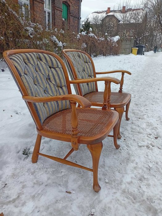 Fotele Drewniane Fotele Ażurowe Retro, Stylowe Fotele na Sprężynach
