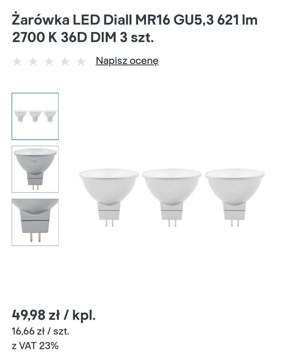 Żarówka LED Diall MR16 GU5,3 621 lm 2700 K 36D DIM