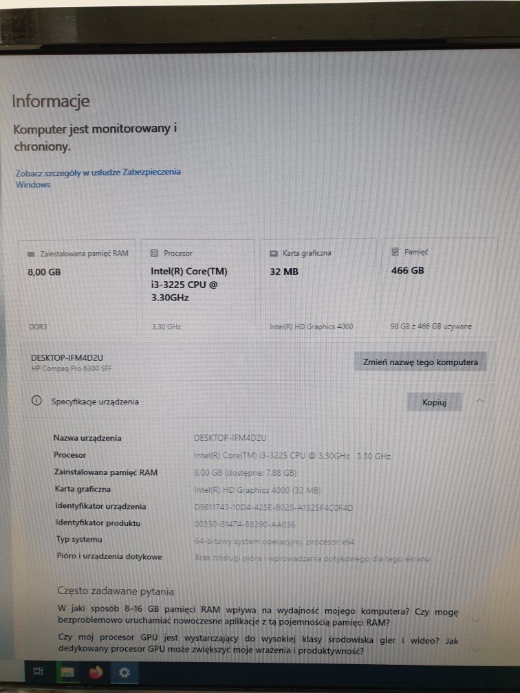 Komputer stacjonarny HP Intel Core i3