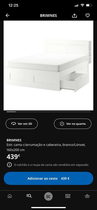 Cama ikea com arrumação e cabeceira 160x200
