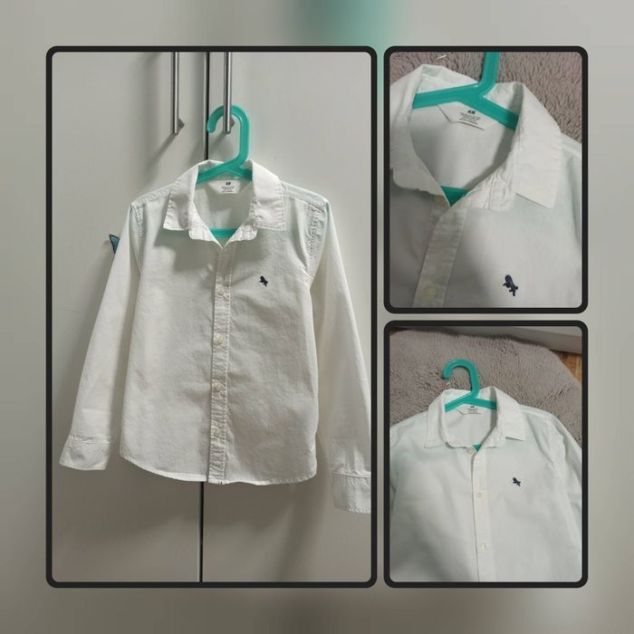 Koszula H&M 128 biała, klasyczna, bawełniana.