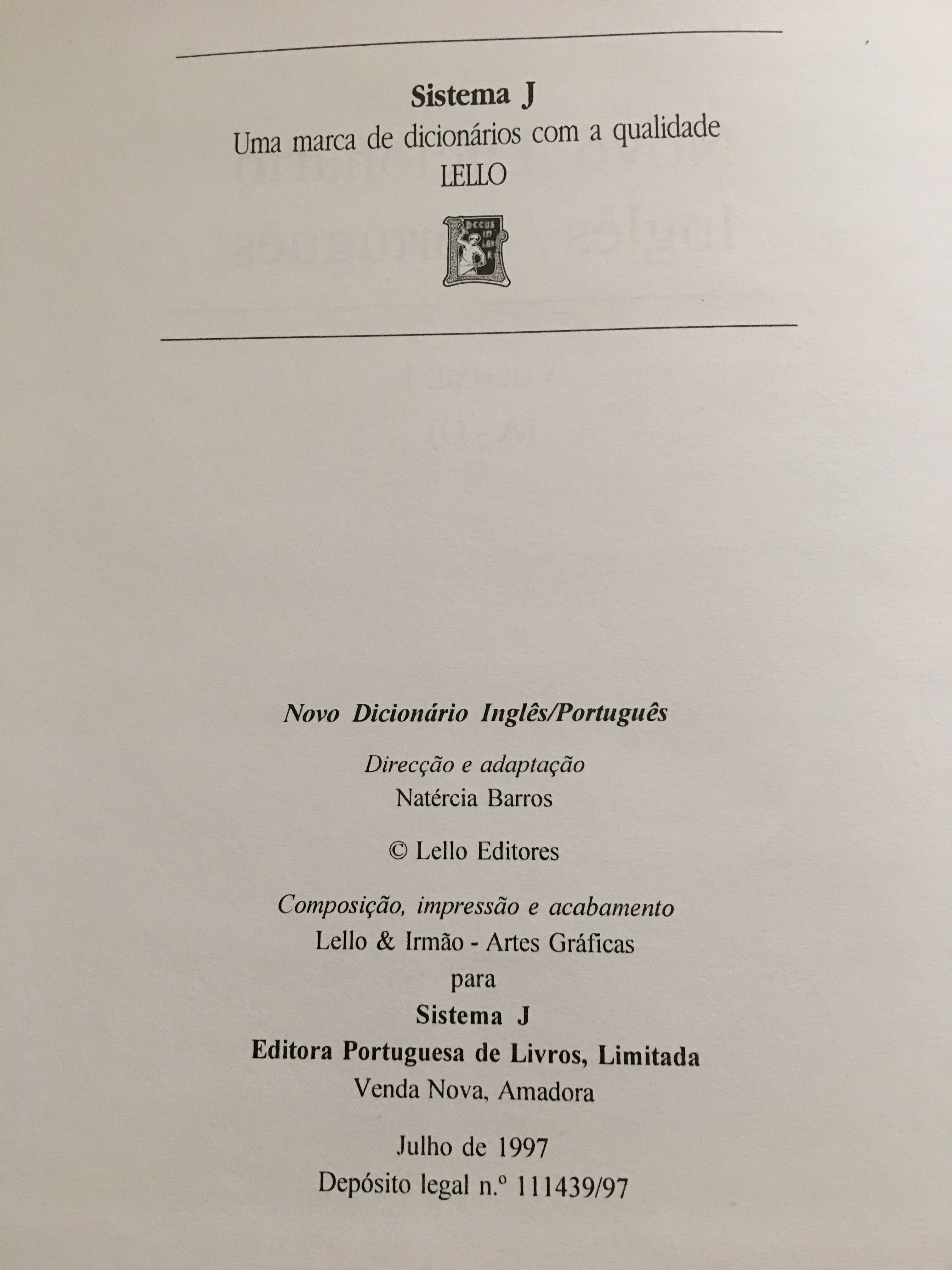 Novo Dicionário Lello Editores 5 Volumes: Guia / Port-Ing / Ing-Port