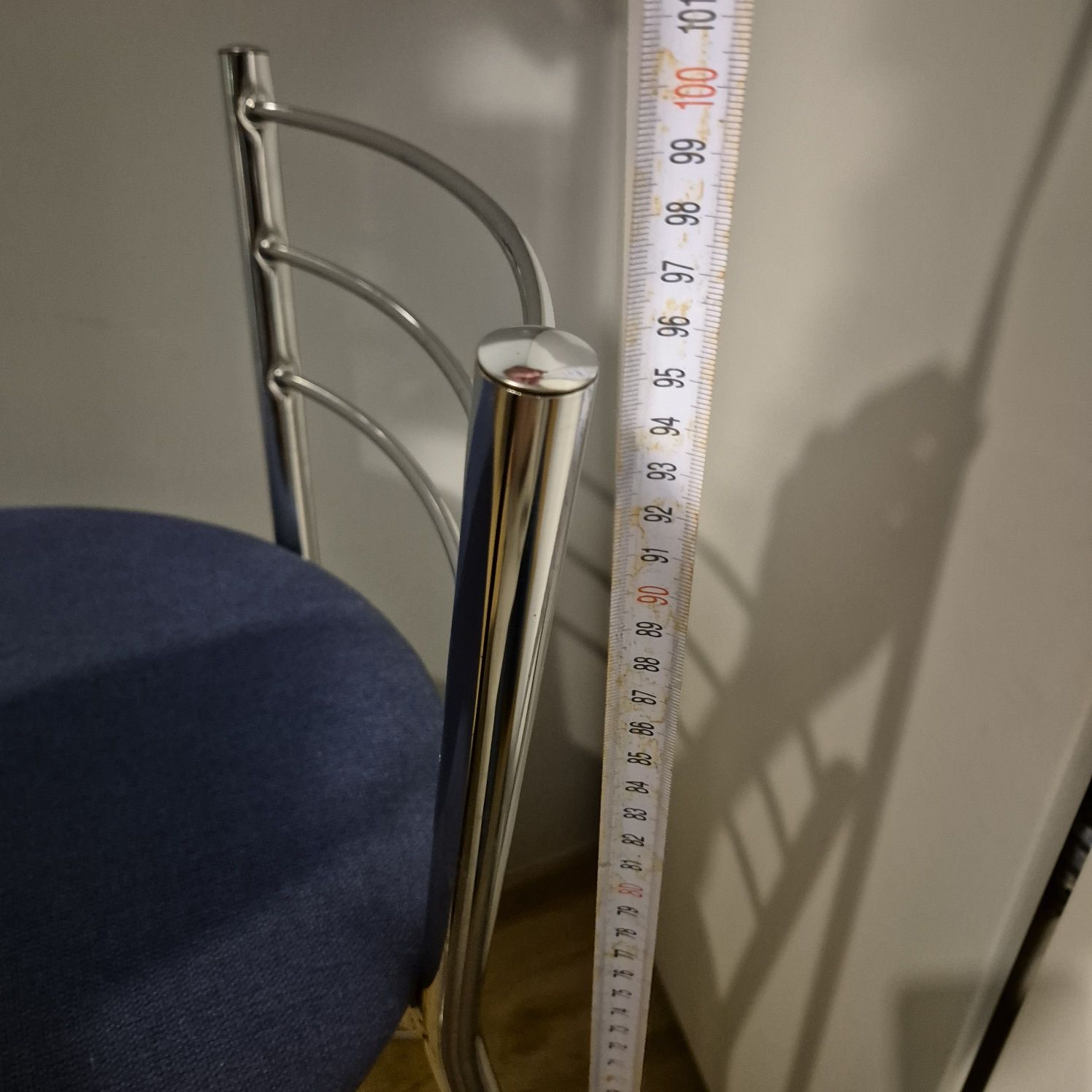 Hoker 95cm z oparciem stołek barowy wysoki metalowy srebrny
