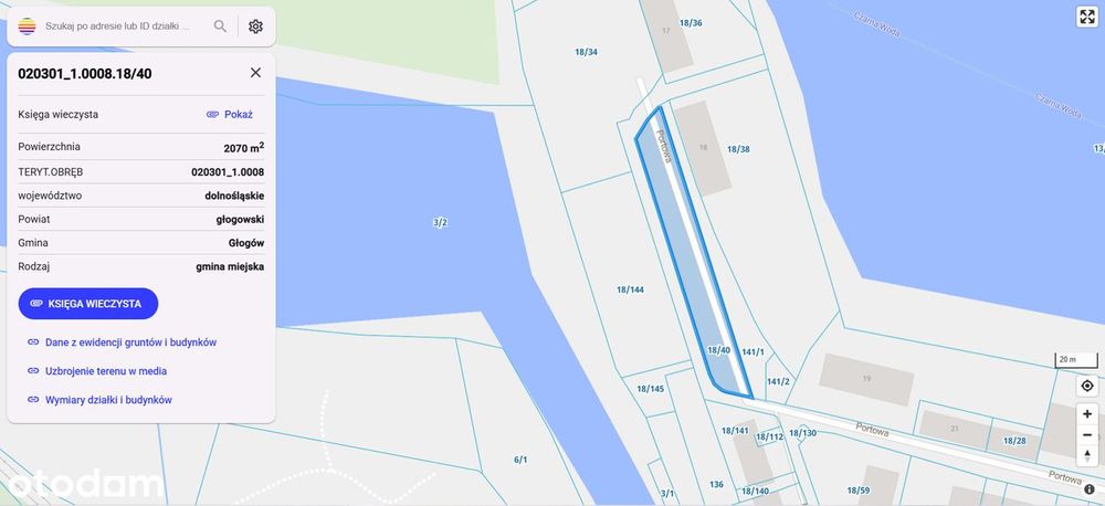 Działka inwestycyjna 2070 m² w Głogowie ul. Portowa