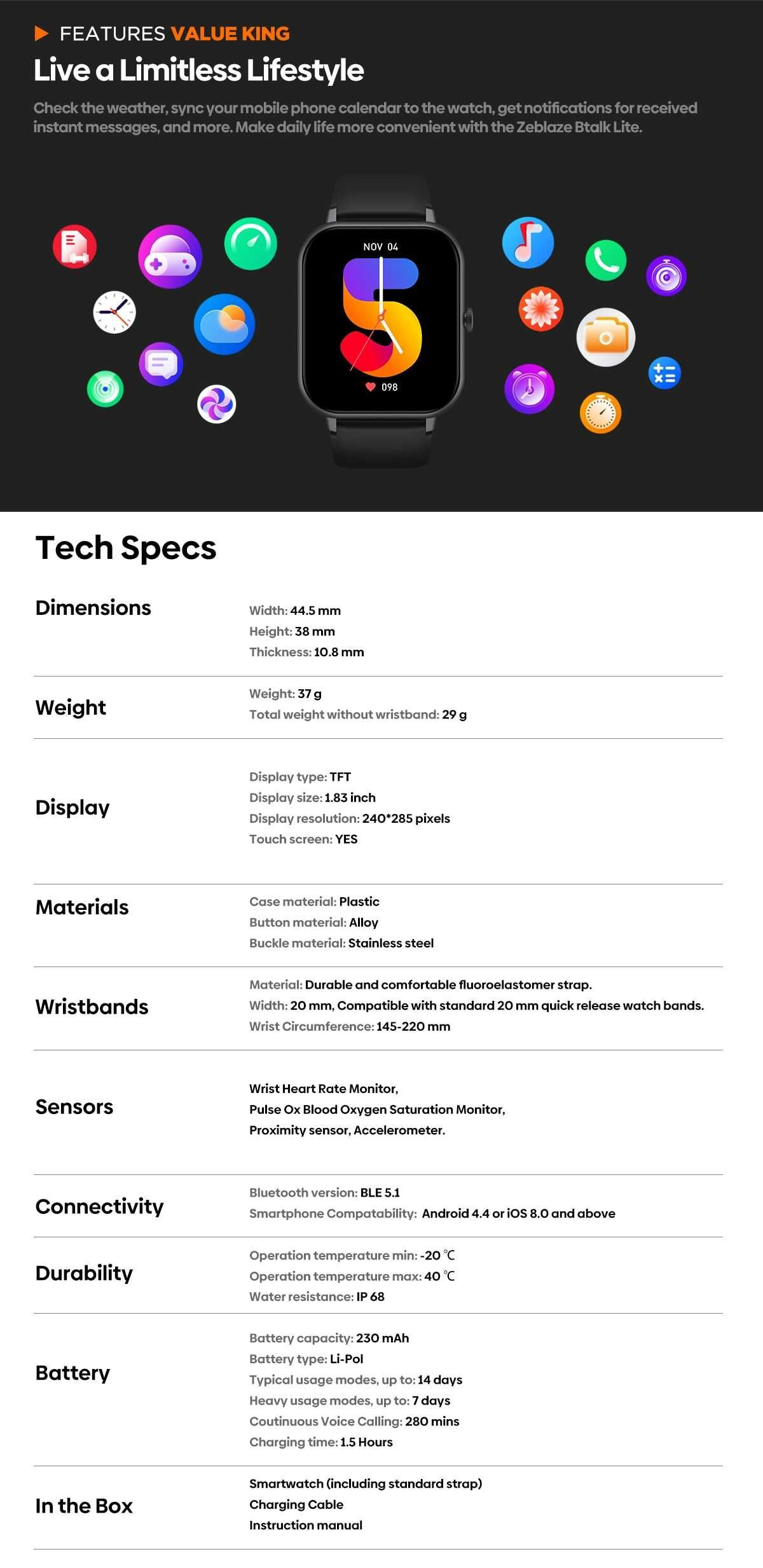 Zeblaze Btalk Lite połączenia głosowe, nowy folia Smartwatch