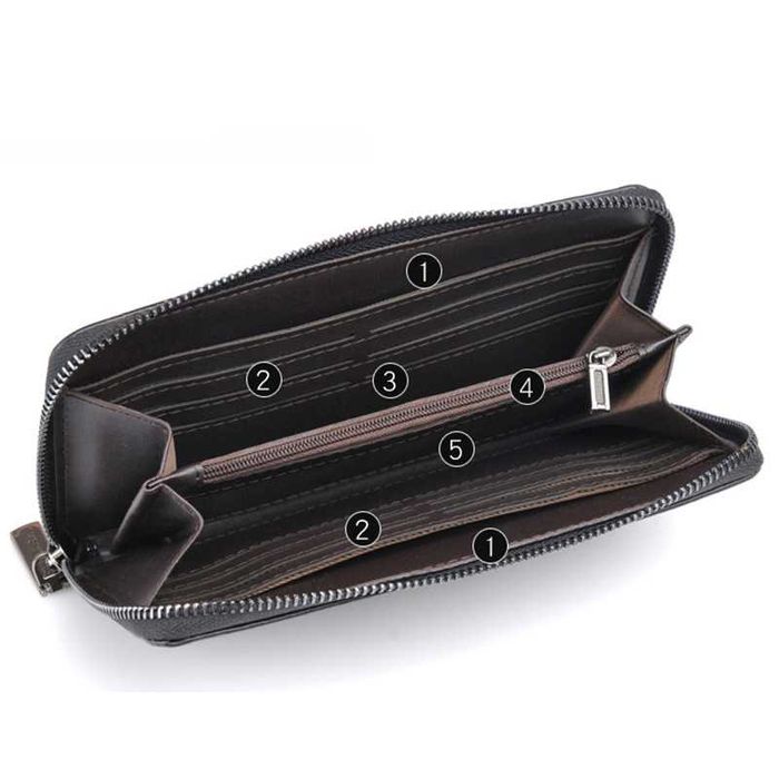 Carteira Pochete Clutch Unisexo Couro PU Castanha c/ Fecho Zipper NOVA