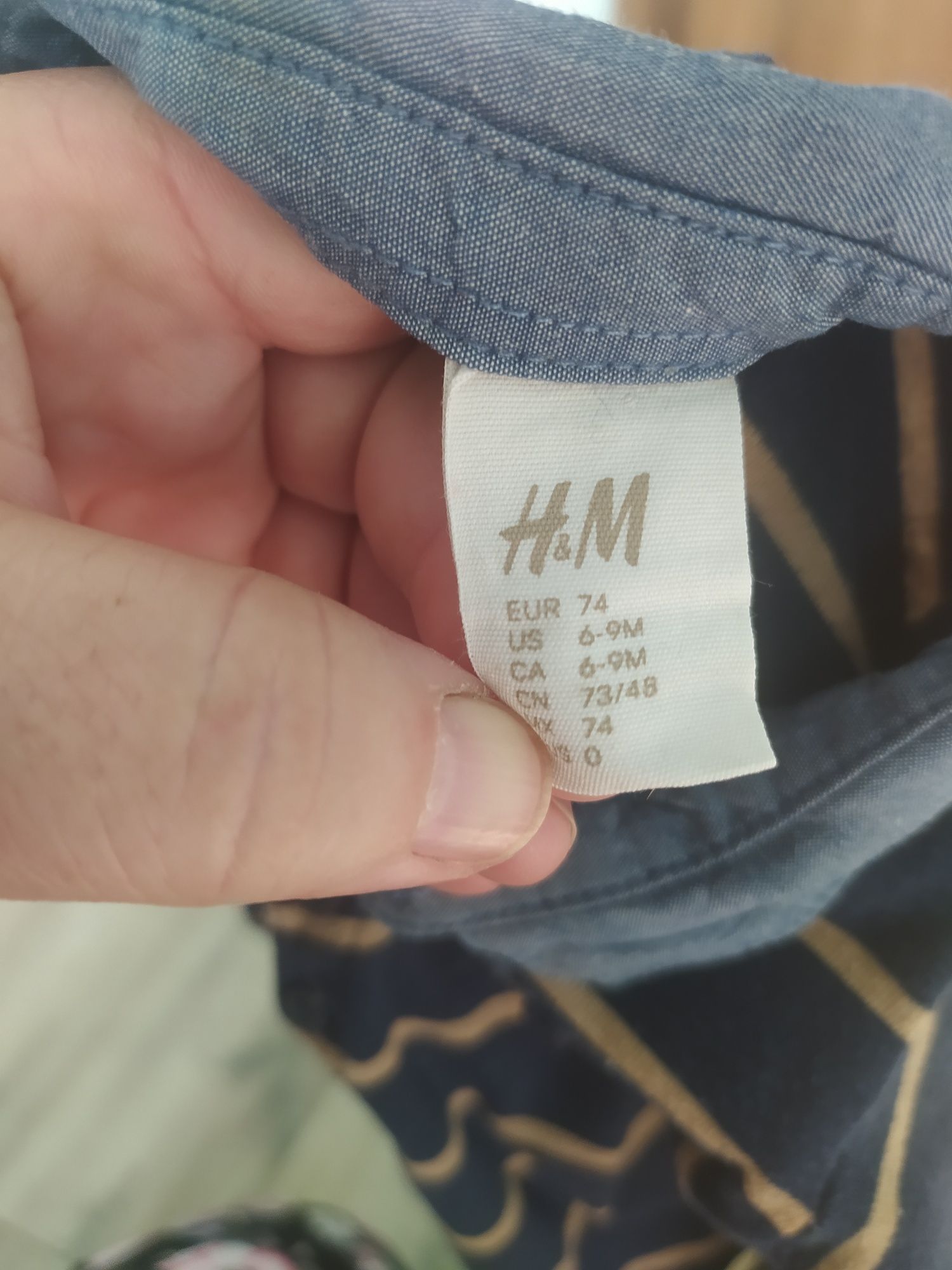 Body bawełniane elastyczne w paski 74 H&M z długim rękawem kołnierzem