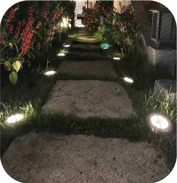 Lampa solarna ogrodowa lampki led gruntowe czujnik zmierzchu 12 x dysk