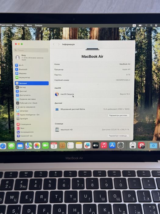 macbook air m1 (2020 рік) 256gb Офіційний