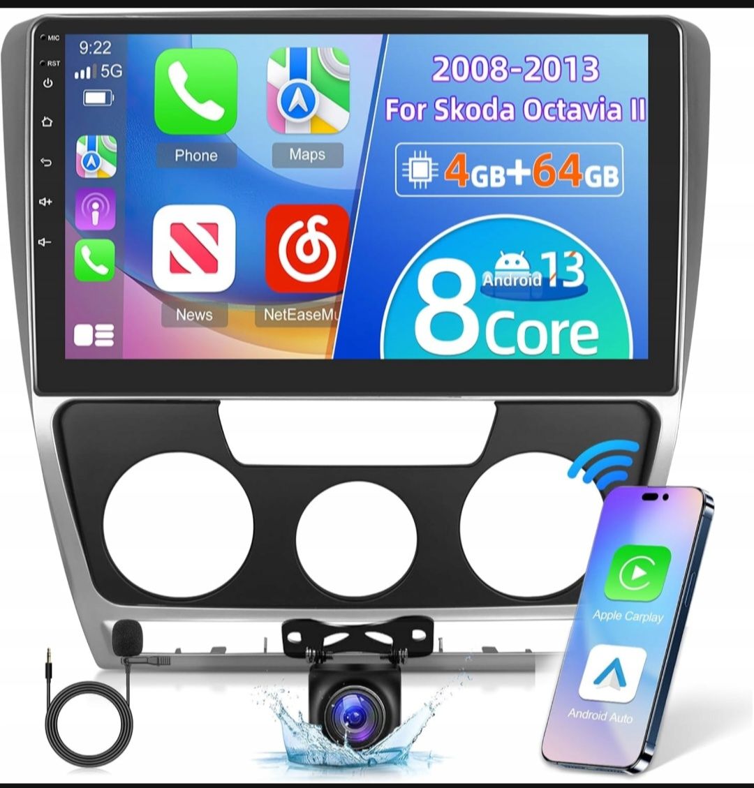 Radio 2 din Android 4/64 Skoda Octavia 2 DSP GPS Kamera