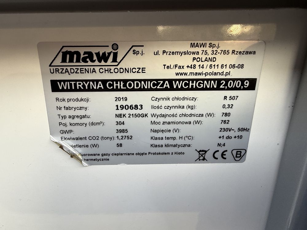 Witryna chłodnicza Wchgnn  2,0/0,9