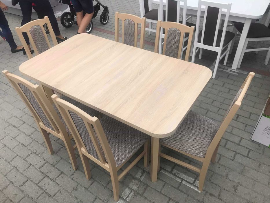 Nowe : STÓŁ 80x140/180 + 6 KRZESEŁ, SONOMA + CAPUCCINO , dostawa  PL