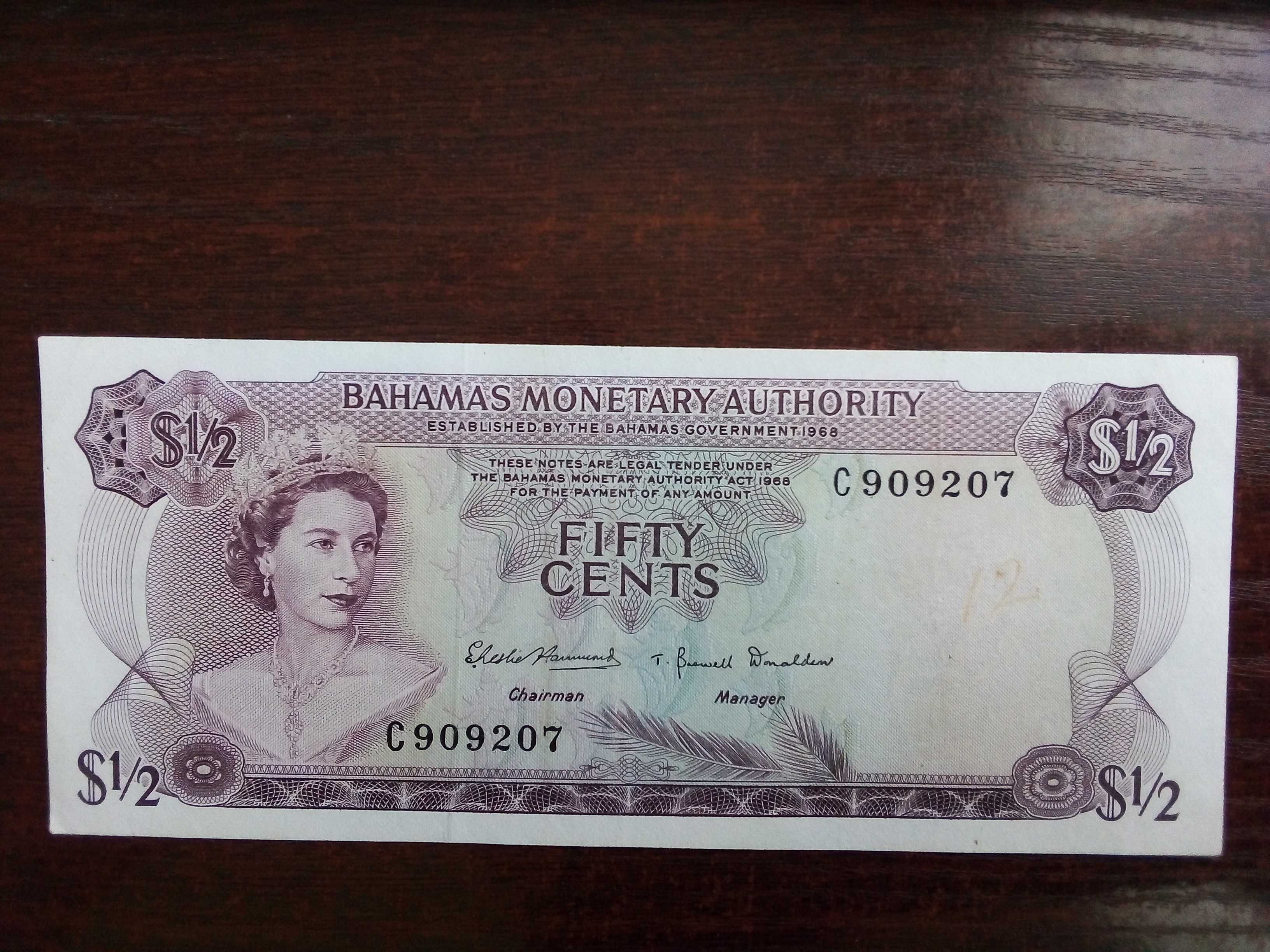 Banknot 1/2 dolar Bahamy