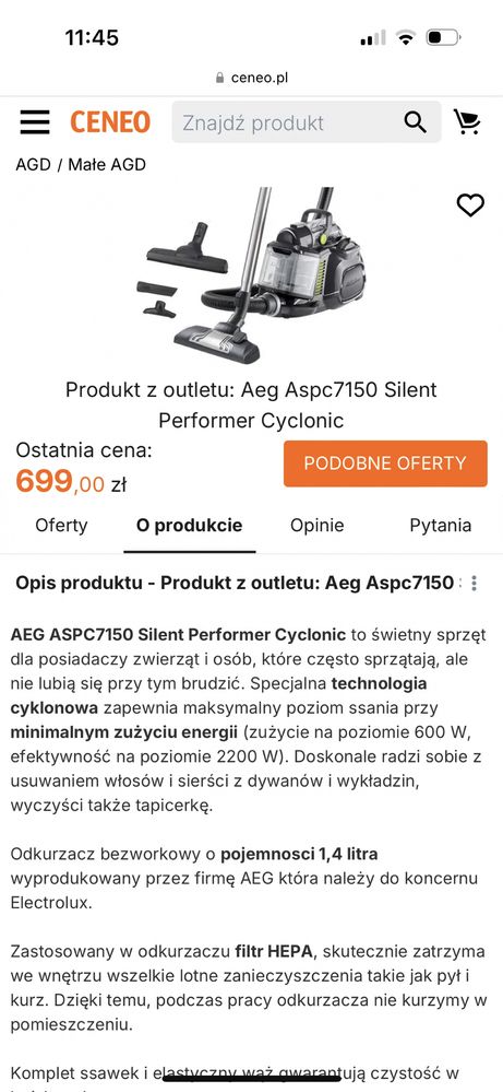 Jak nowy! Nowy model Bezworkowy odkurzacz AEG