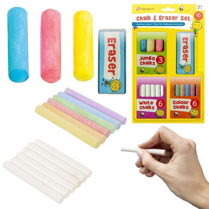 Kreda Szkolna do Tablicy Chodnikowa Kolorowa dla Dzieci Gruba + Gąbka