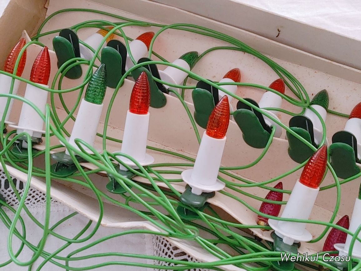 Lampki choinkowe PRL światełka świece karbowane retro vintage