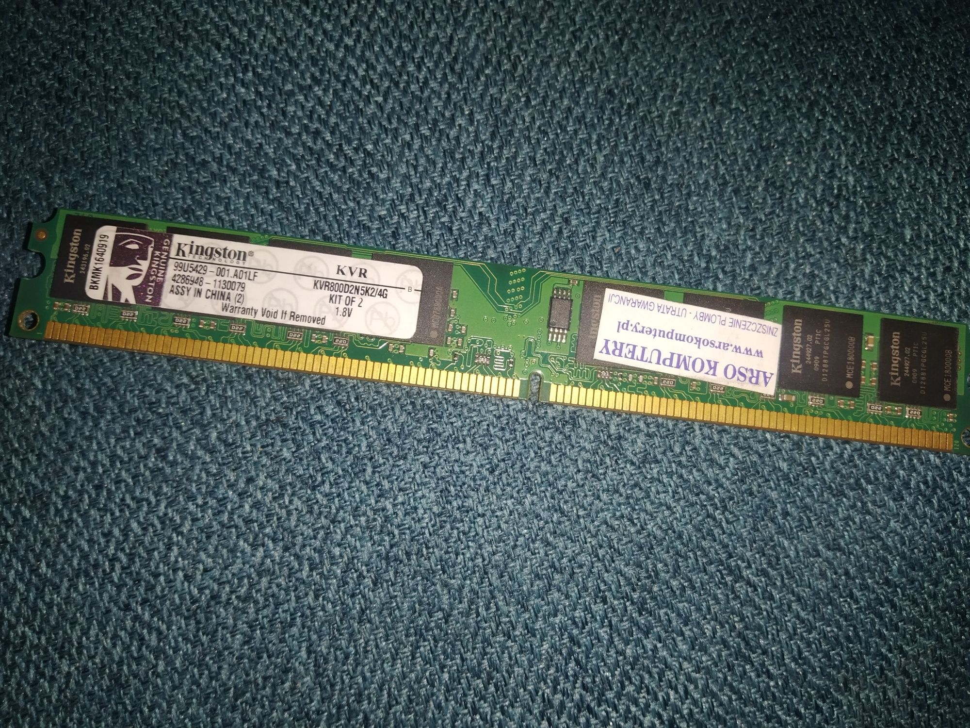 Pamięć Ram -PC6400, 2GB Kingston , KVR800D2N5K2/4G ,DDR2, 800MHz