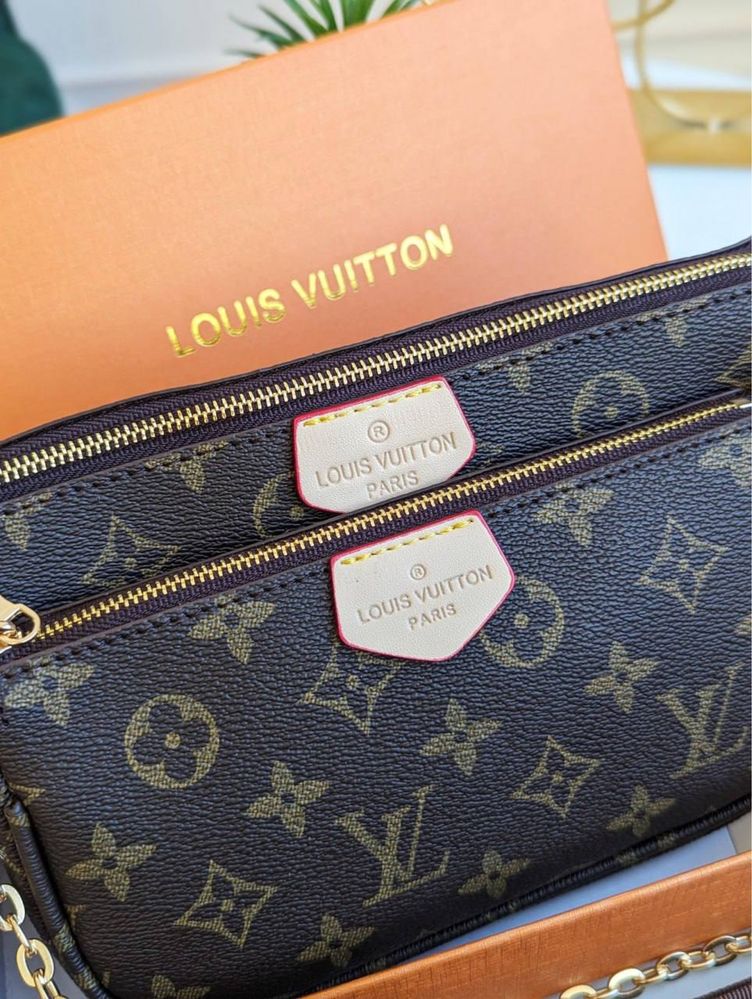 Сумка жіноча Louis Vuitton Multi Poshette brown pink Луи Витон женская
