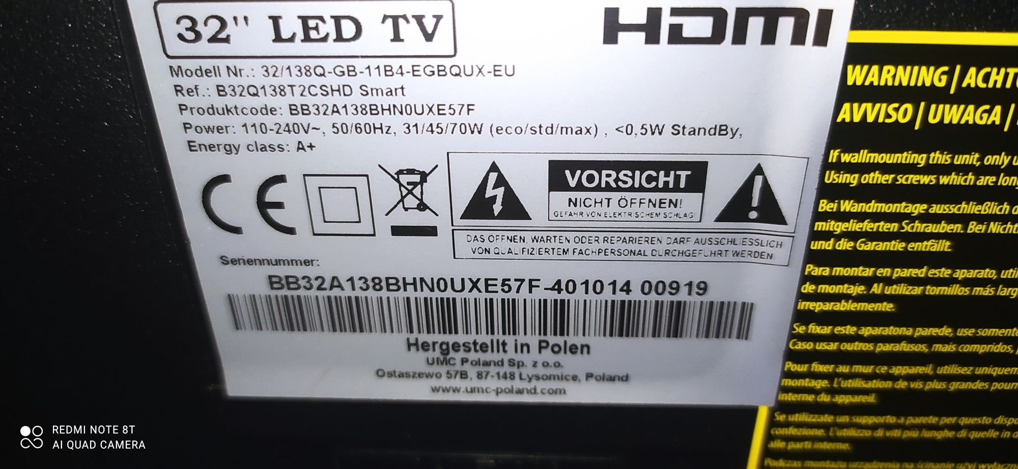 Telewizor 32" LED Smart Blaupunkt DVB-T 2 HEVC Wi-Fi.