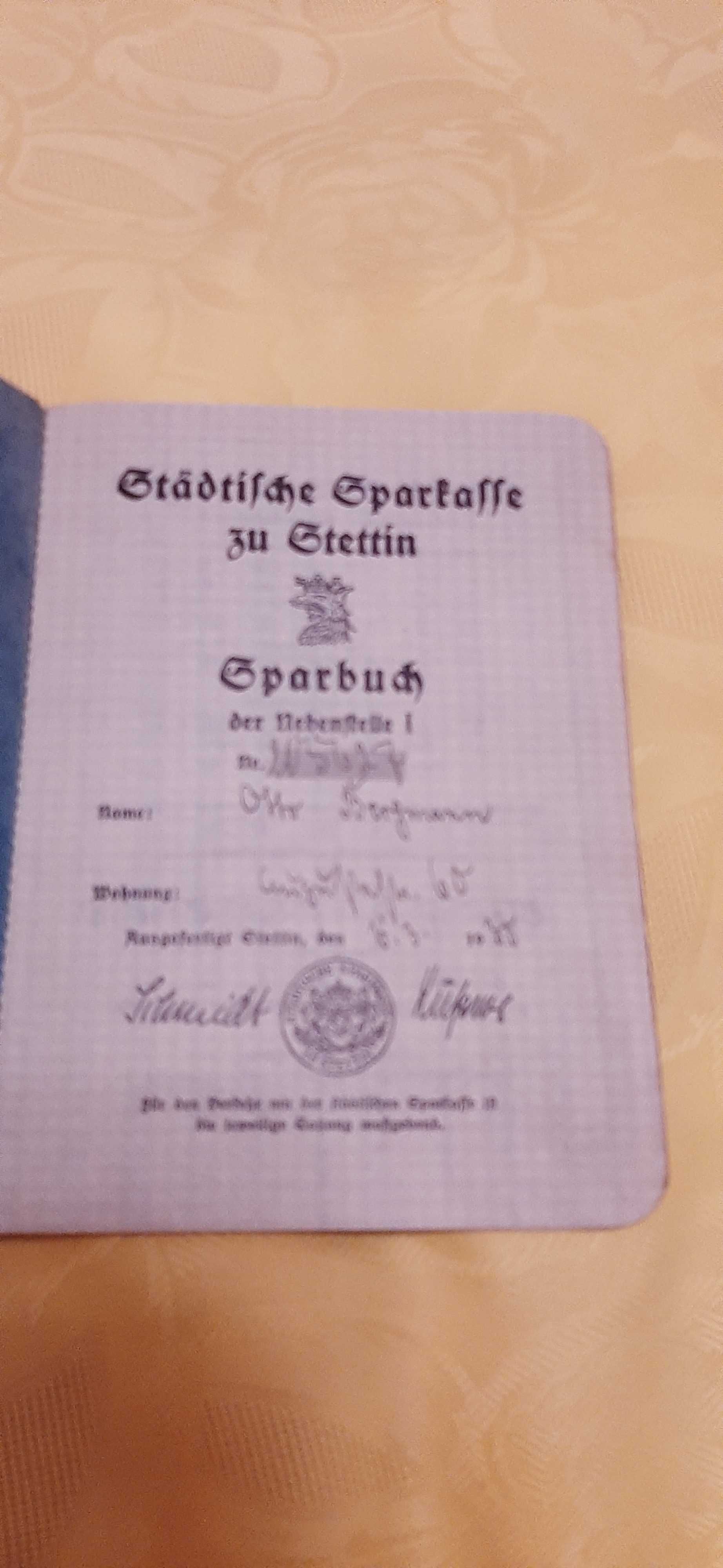 Germany Stettin Książeczka Oszczędnościowa rok 1935 pismo gotyk