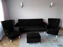 Sofa Kanapa rozkładana Komplet Zestaw Glamour Fotel Uszak Pufa