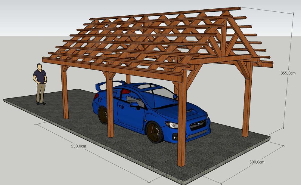 Wiata, zadaszenie na samochód z drewna garaż