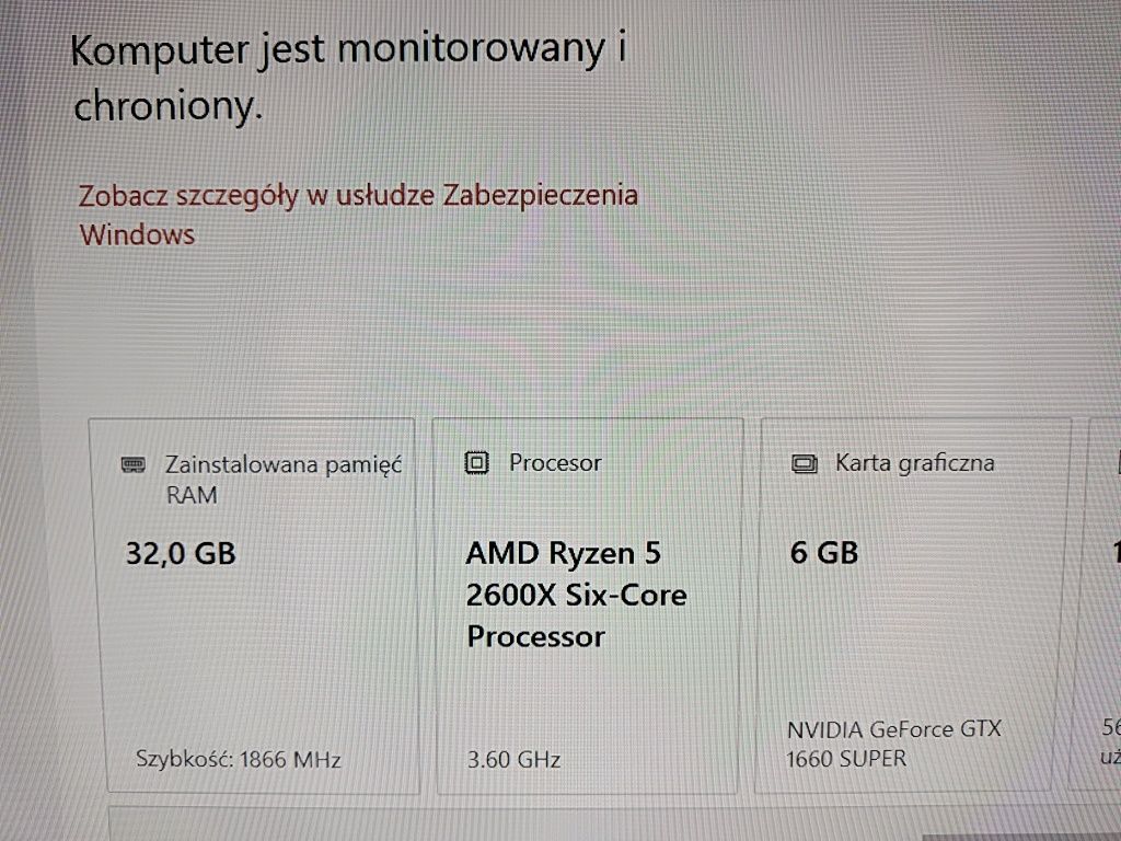 Komputer AMD Ryzen 5 2600X, 32 GB RAM, GeForce  GTX 1660 Super