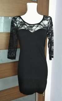 Dopasowana czarna koronkowa sukienka sexy gothic lolita H&M bawełna