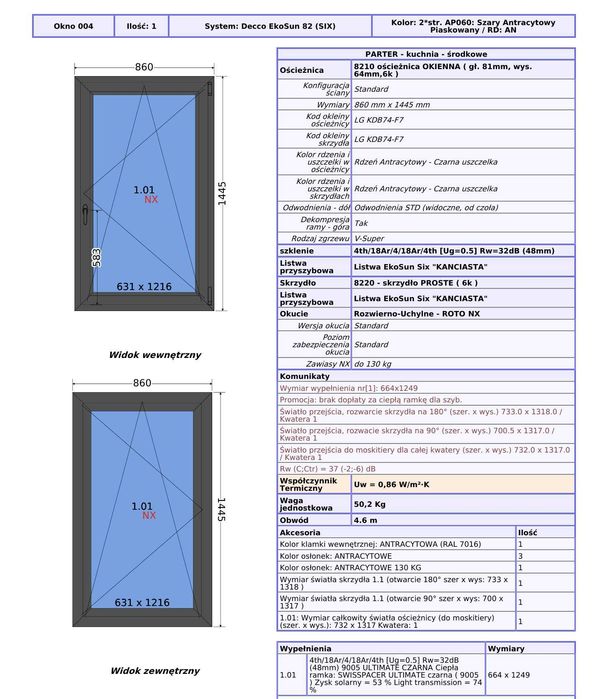 NOWE okno 86 x 144 grafit antracyt - ciepłe 3 szyby plastik - mam 2szt