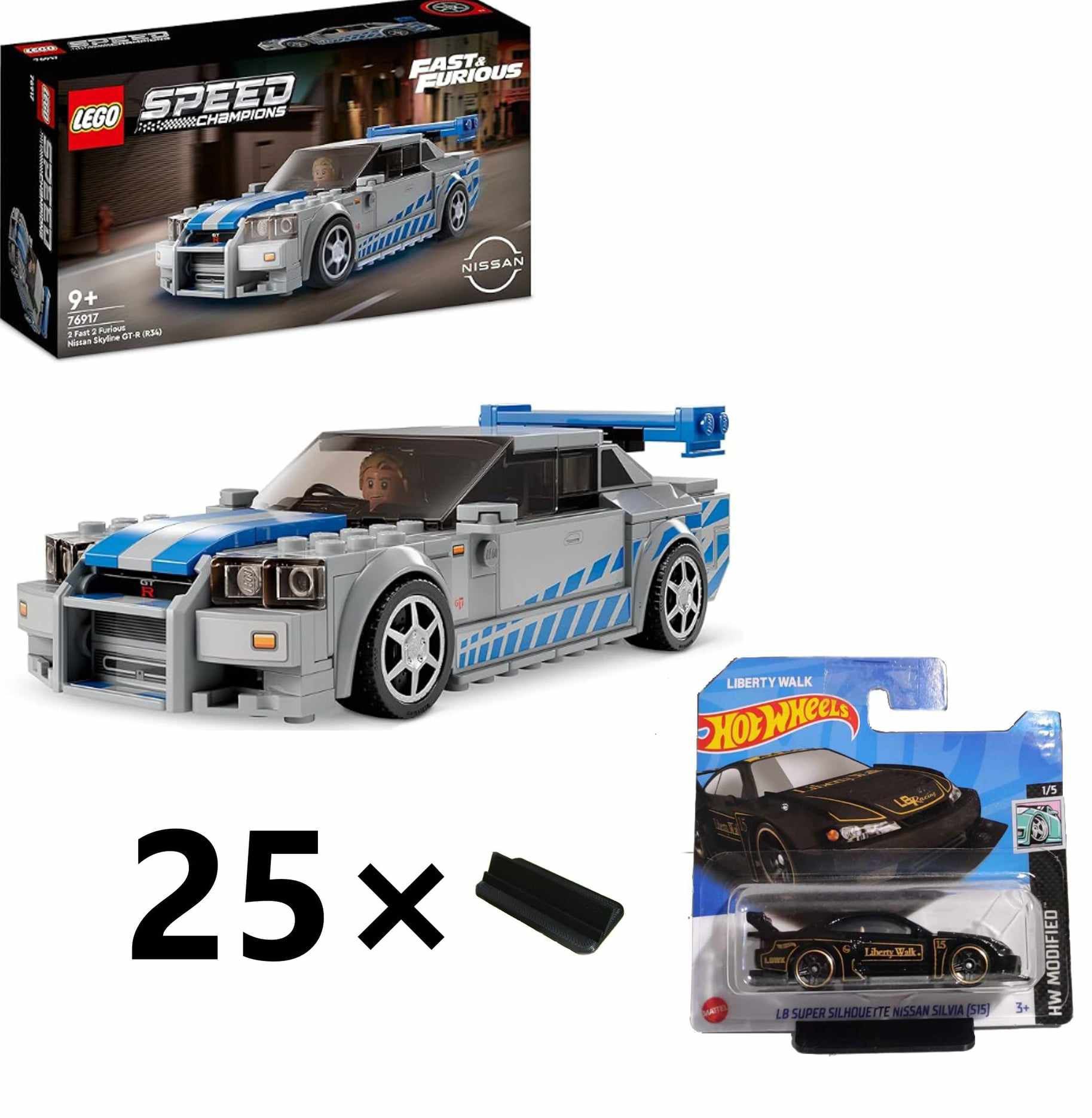 Lego nissan Skyline + 25 stojaków hot wheels