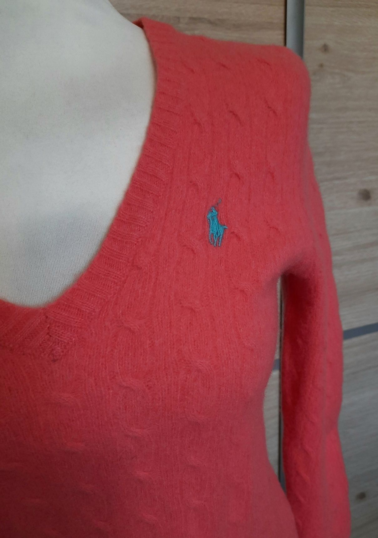 Sweter Ralph Lauren wełniany 100% merino wool różowy łososiowy damski