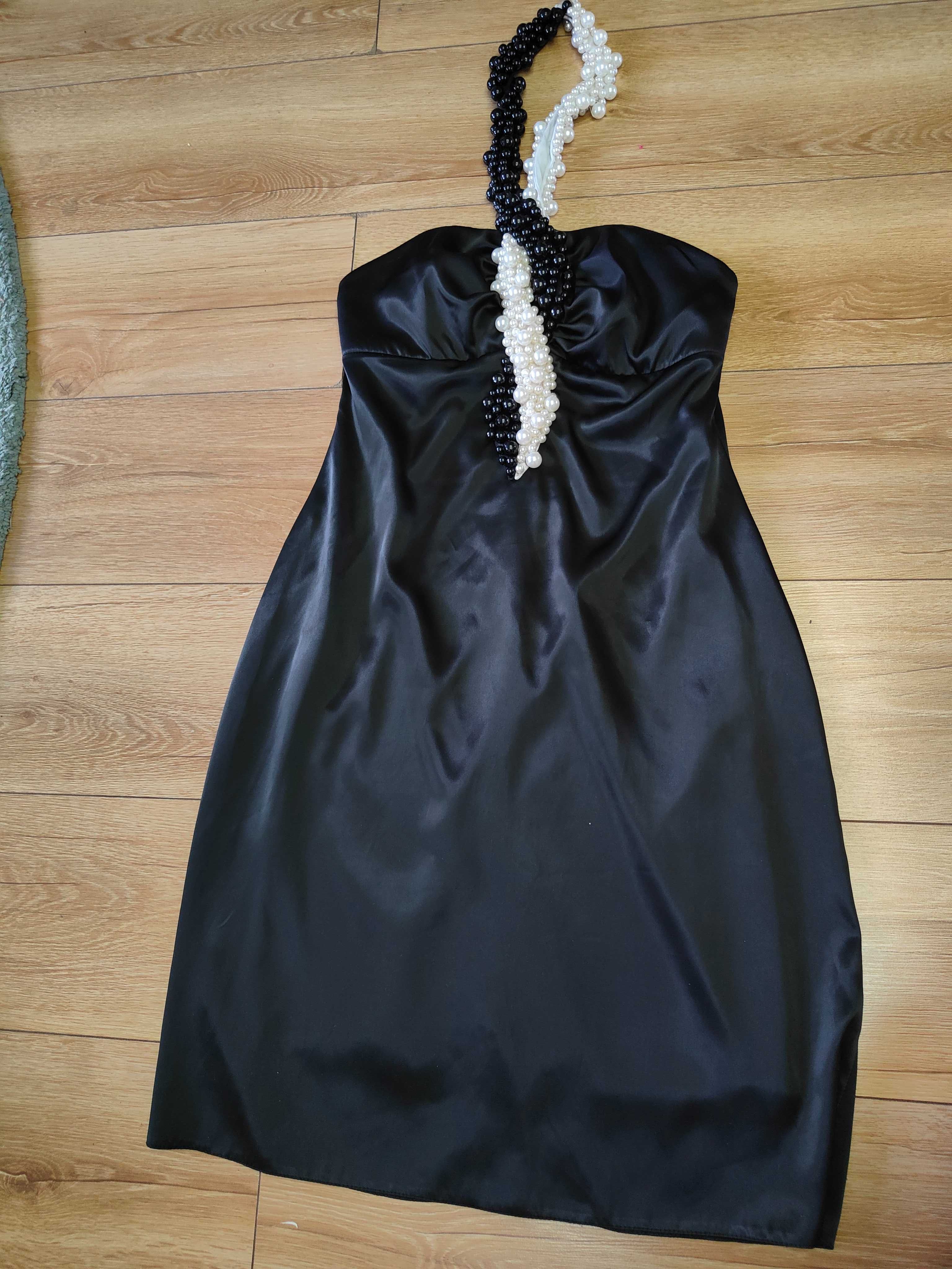 czarna sukienka korale wieczorowa rozmiar 40 For Costume