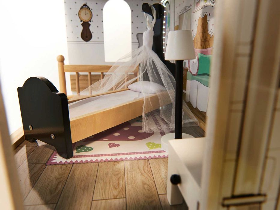 Domek dla lalek XXL 122cm. LED + Mebelki.