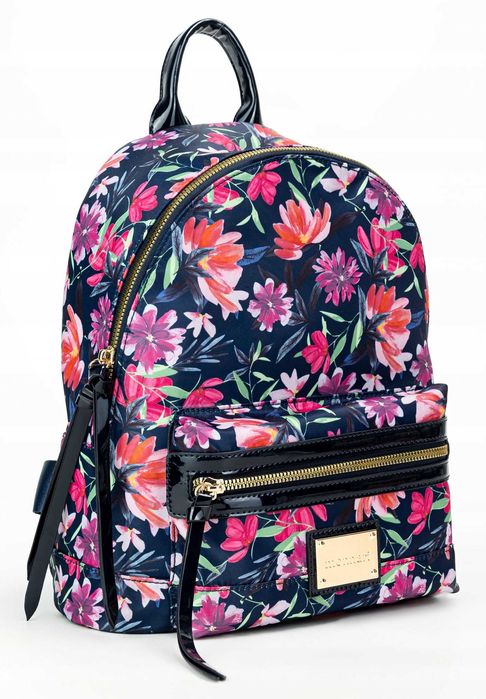 Monnari Plecak Damski W kwiaty kolorowy granatowy letni wiosenny logo