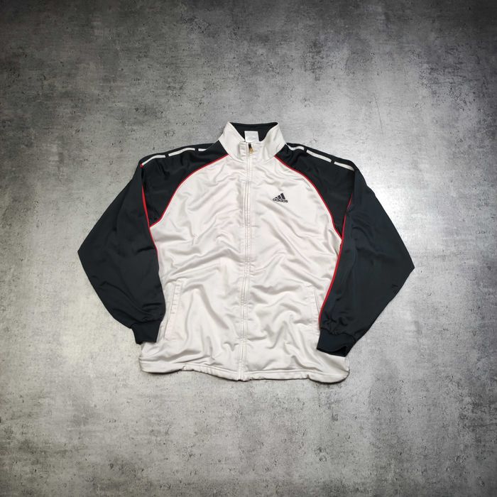 MĘSKA Bluza Rozpinana Stójka Adidas Biało Szara Lampas Retro Suwak